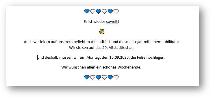 Altstadtfest Ankündigung